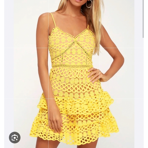 Lulus Dresses & Skirts - Lulus Beauty and Lace Yellow Crochet Lace Mini Dress